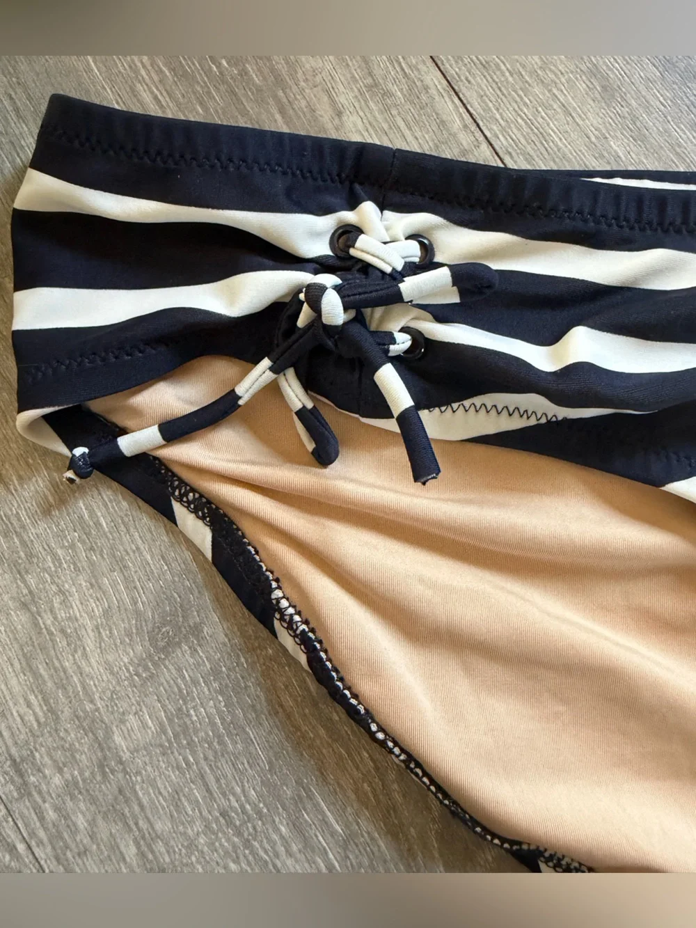 J. Crew Nautical Navy & White Striped Bikini Bottom w Lace Up Side Ties. Size M